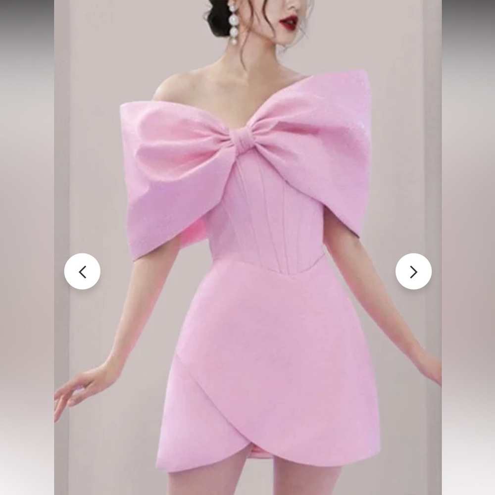 Princess pink bow off shoulder mini dress. Teen formal. NWT.